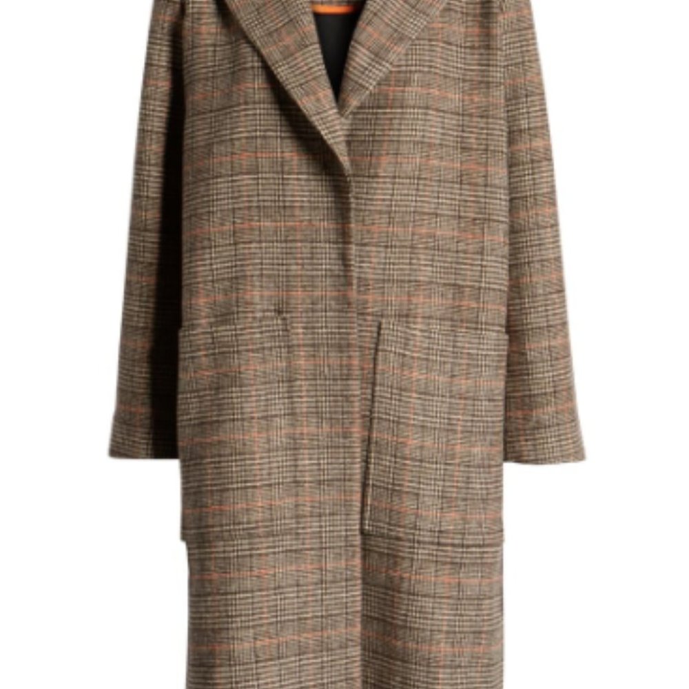Something Navy Patch Pocket Plaid Coat - XS